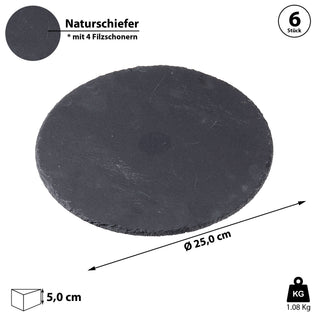 6x Schieferplatte rund/quadratisch/rechteckig mit Filzschonern Tischuntersetzer Steinplatte Servierplatte Untersetzer