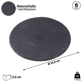 6x Schieferplatte rund/quadratisch/rechteckig mit Filzschonern Tischuntersetzer Steinplatte Servierplatte Untersetzer