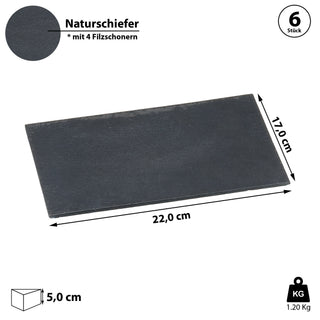 6x Schieferplatte rund/quadratisch/rechteckig mit Filzschonern Tischuntersetzer Steinplatte Servierplatte Untersetzer