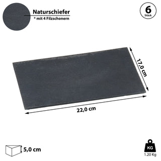 6x Schieferplatte rund/quadratisch/rechteckig mit Filzschonern Tischuntersetzer Steinplatte Servierplatte Untersetzer