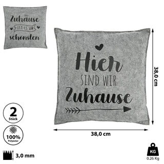 Kissen Filz 2er Set Spruch Zuhause hell-/dunkelgrau 38x38cm Kuschelkissen Sofakissen Dekokissen