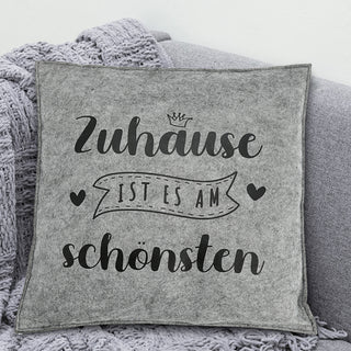 Kissen Filz 2er Set Spruch Zuhause hell-/dunkelgrau 38x38cm Kuschelkissen Sofakissen Dekokissen