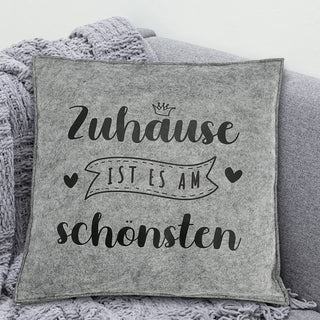 Kissen Filz 2er Set Spruch Zuhause hell-/dunkelgrau 38x38cm Kuschelkissen Sofakissen Dekokissen