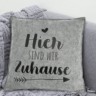 Kissen Filz 2er Set Spruch Zuhause hell-/dunkelgrau 38x38cm Kuschelkissen Sofakissen Dekokissen