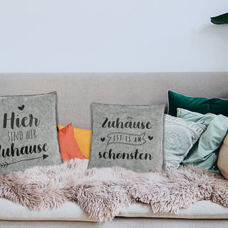 Kissen Filz 2er Set Spruch Zuhause hell-/dunkelgrau 38x38cm Kuschelkissen Sofakissen Dekokissen