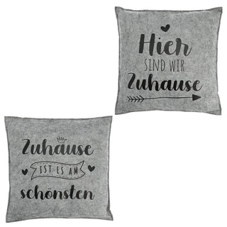 Kissen Filz 2er Set Spruch Zuhause hell-/dunkelgrau 38x38cm Kuschelkissen Sofakissen Dekokissen