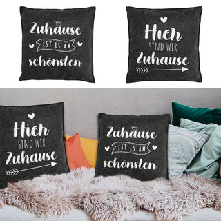 Kissen Filz 2er Set Spruch Zuhause hell-/dunkelgrau 38x38cm Kuschelkissen Sofakissen Dekokissen
