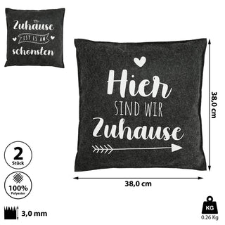 Kissen Filz 2er Set Spruch Zuhause hell-/dunkelgrau 38x38cm Kuschelkissen Sofakissen Dekokissen