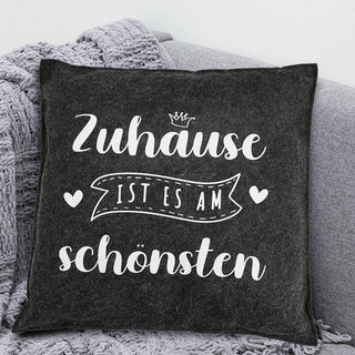 Kissen Filz 2er Set Spruch Zuhause hell-/dunkelgrau 38x38cm Kuschelkissen Sofakissen Dekokissen