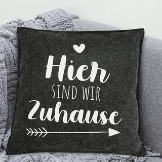 Kissen Filz 2er Set Spruch Zuhause hell-/dunkelgrau 38x38cm Kuschelkissen Sofakissen Dekokissen