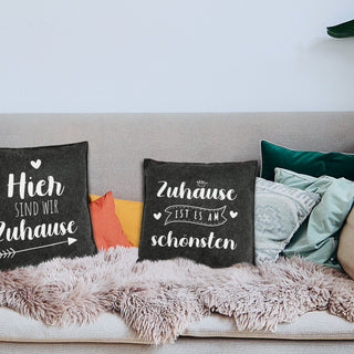 Kissen Filz 2er Set Spruch Zuhause hell-/dunkelgrau 38x38cm Kuschelkissen Sofakissen Dekokissen