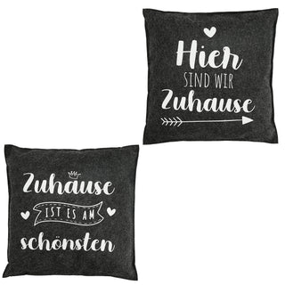 Kissen Filz 2er Set Spruch Zuhause hell-/dunkelgrau 38x38cm Kuschelkissen Sofakissen Dekokissen