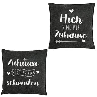 Kissen Filz 2er Set Spruch Zuhause hell-/dunkelgrau 38x38cm Kuschelkissen Sofakissen Dekokissen