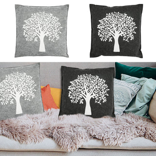 2x Kissen Aufdruck "Lebensbaum" hell dunkelgrau Filz quadratisch/rund 38x38cm Sofakissen Dekokissen