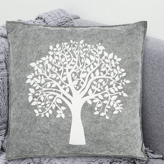 2x Kissen Aufdruck "Lebensbaum" hell dunkelgrau Filz quadratisch/rund 38x38cm Sofakissen Dekokissen