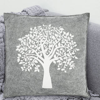 2x Kissen Aufdruck "Lebensbaum" hell dunkelgrau Filz quadratisch/rund 38x38cm Sofakissen Dekokissen