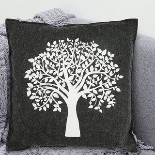 2x Kissen Aufdruck "Lebensbaum" hell dunkelgrau Filz quadratisch/rund 38x38cm Sofakissen Dekokissen