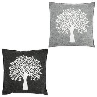 2x Kissen Aufdruck "Lebensbaum" hell dunkelgrau Filz quadratisch/rund 38x38cm Sofakissen Dekokissen