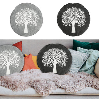2x Kissen Aufdruck "Lebensbaum" hell dunkelgrau Filz quadratisch/rund 38x38cm Sofakissen Dekokissen