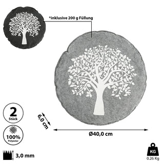 2x Kissen Aufdruck "Lebensbaum" hell dunkelgrau Filz quadratisch/rund 38x38cm Sofakissen Dekokissen
