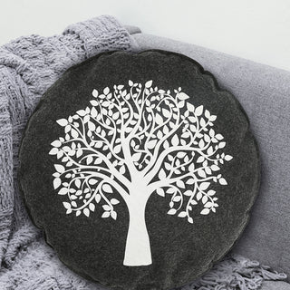 2x Kissen Aufdruck "Lebensbaum" hell dunkelgrau Filz quadratisch/rund 38x38cm Sofakissen Dekokissen