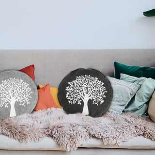 2x Kissen Aufdruck "Lebensbaum" hell dunkelgrau Filz quadratisch/rund 38x38cm Sofakissen Dekokissen