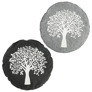 2x Kissen Aufdruck "Lebensbaum" hell dunkelgrau Filz quadratisch/rund 38x38cm Sofakissen Dekokissen
