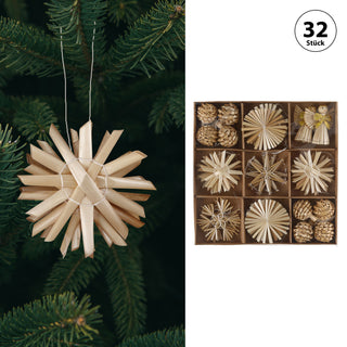 12/18/32/74 Strohsterne Set 4/5/6/9 Motive Strohschmuck Stern Herz Engel Zapfen Kugel Christbaumschmuck Weihnachtsdekoration Stroh Baumschmuck