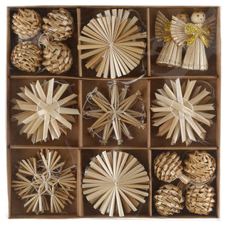 12/18/32/74 Strohsterne Set 4/5/6/9 Motive Strohschmuck Stern Herz Engel Zapfen Kugel Christbaumschmuck Weihnachtsdekoration Stroh Baumschmuck