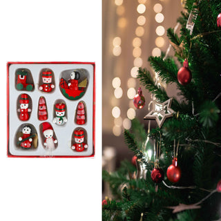 Christbaumschmuck Holzfiguren 10er Set bunt Holz H3cm Baumschmuck Christbaumanhänger Schneemann Nussknacker Tannenbaum Engel Lokomotive Wichtel
