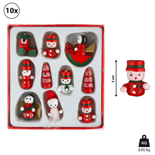 Christbaumschmuck Holzfiguren 10er Set bunt Holz H3cm Baumschmuck Christbaumanhänger Schneemann Nussknacker Tannenbaum Engel Lokomotive Wichtel