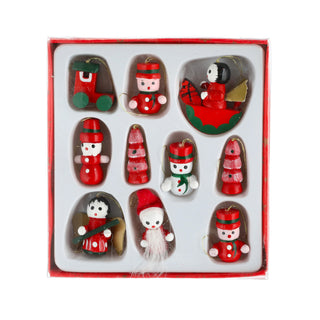 Christbaumschmuck Holzfiguren 10er Set bunt Holz H3cm Baumschmuck Christbaumanhänger Schneemann Nussknacker Tannenbaum Engel Lokomotive Wichtel