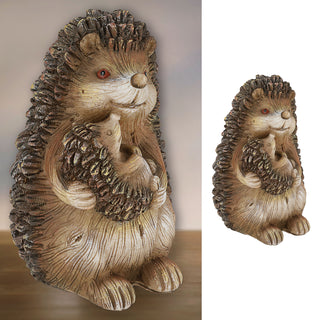Igel Mama mit Kind 11,5x17,5cm Polyresin Dekofigur Gartendekoration Mutterigel Babyigel Waldtier Stacheltier
