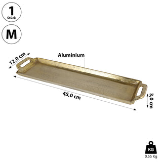 Tablett gold rechteckig L:45/60cm Aluminium Dekotablett Servierplatte mit Griffen Tischdekoration Vintage-Design
