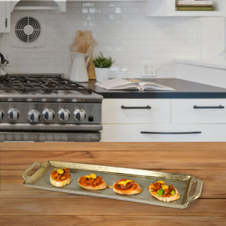 Tablett gold rechteckig L:45/60cm Aluminium Dekotablett Servierplatte mit Griffen Tischdekoration Vintage-Design