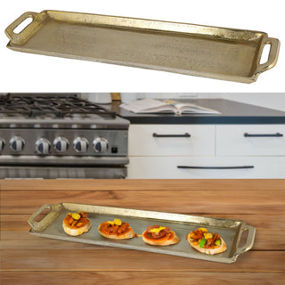 Tablett gold rechteckig L:45/60cm Aluminium Dekotablett Servierplatte mit Griffen Tischdekoration Vintage-Design