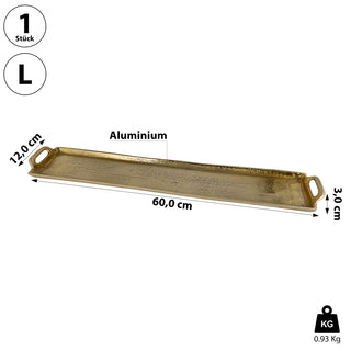 Tablett gold rechteckig L:45/60cm Aluminium Dekotablett Servierplatte mit Griffen Tischdekoration Vintage-Design
