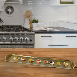 Tablett gold rechteckig L:45/60cm Aluminium Dekotablett Servierplatte mit Griffen Tischdekoration Vintage-Design