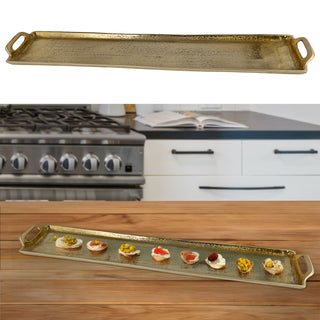 Tablett gold rechteckig L:45/60cm Aluminium Dekotablett Servierplatte mit Griffen Tischdekoration Vintage-Design
