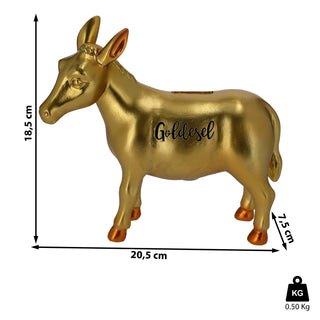 Spardose Goldesel 20,5x18,5x7,5cm Polyresin Einwurfschlitz gold Esel Sparbüchse Gelddose sparen Dukatenesel