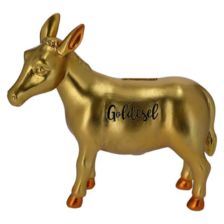 Spardose Goldesel 20,5x18,5x7,5cm Polyresin Einwurfschlitz gold Esel Sparbüchse Gelddose sparen Dukatenesel