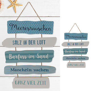Plankenschild Strand Shabby Chic Kordel 35x40cm MDF Sisal Sprüche Holzoptik Planken Wanddekoration