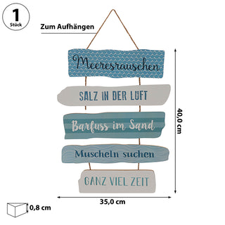 Plankenschild Strand Shabby Chic Kordel 35x40cm MDF Sisal Sprüche Holzoptik Planken Wanddekoration