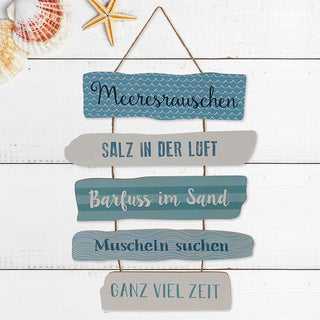 Plankenschild Strand Shabby Chic Kordel 35x40cm MDF Sisal Sprüche Holzoptik Planken Wanddekoration
