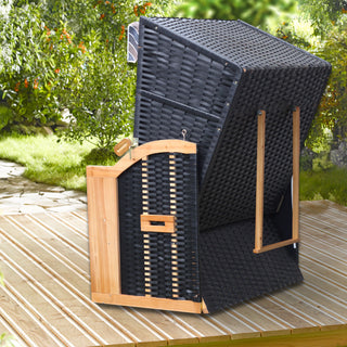 Strandkorb H160cm Rattan Stoff klappbare Tische und Rückenlehne Kissen Nackenkissen Fussstützen Strand Korb Sitzmöbel