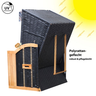 Strandkorb H160cm Rattan Stoff klappbare Tische und Rückenlehne Kissen Nackenkissen Fussstützen Strand Korb Sitzmöbel