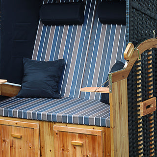 Strandkorb H160cm Rattan Stoff klappbare Tische und Rückenlehne Kissen Nackenkissen Fussstützen Strand Korb Sitzmöbel