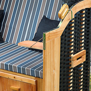 Strandkorb H160cm Rattan Stoff klappbare Tische und Rückenlehne Kissen Nackenkissen Fussstützen Strand Korb Sitzmöbel