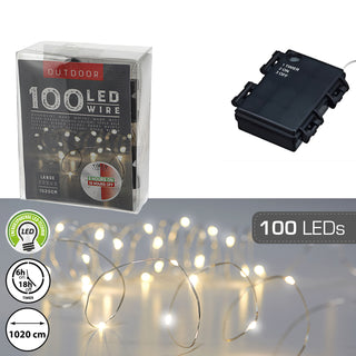 Lichterkette Outdoor 1020cm 100 LEDs warmweiß Silberdraht Timerfunktion batteriebetrieben Weihnachtsbeleuchtung Leuchtdraht