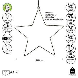 LED Ring / Stern Deluxe Ø37/40/55cm 180/280 LEDs zum Aufhängen Metallstern Weihnachtsstern Leuchtring / LeuchtsternGartendekoration